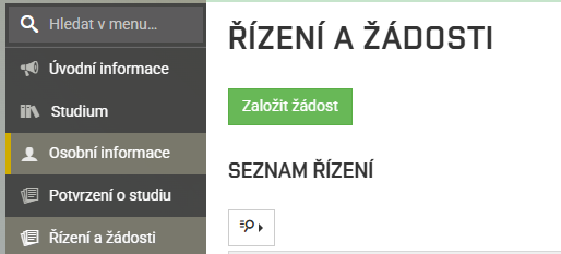 Obr. č. 1: Zadání žádosti ve STUDIS